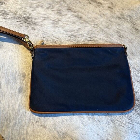 MICHAEL Michael Kors Navy Brown Gold Kempton Wristlet Clutch - Picture 6 of 6